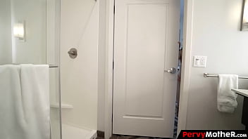 Peeping boy spies his step mother while she takes off her clothes