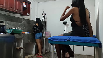 A woman visits her friend and then a neighbor arrives to have a romance at the house they touch each other and want to fuck