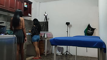 A woman visits her friend and then a neighbor arrives to have a romance at the house they touch each other and want to fuck