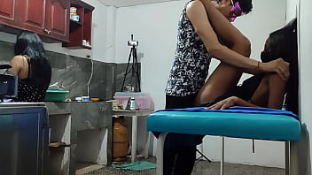 A woman visits her friend and then a neighbor arrives to have a romance at the house they touch each other and want to fuck