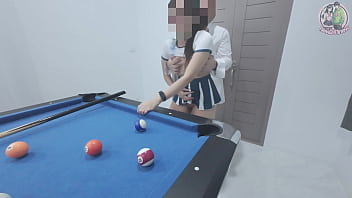 Thai girl climbed the pool table and got f*cked hard เสียงไทย