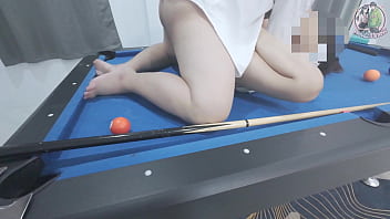 Thai girl climbed the pool table and got f*cked hard เสียงไทย