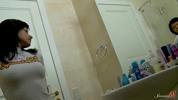 Teen slut naila e's shower time turns into a dildo playing session