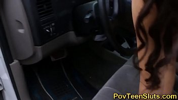 Latina teen pov blows big hard cock in car