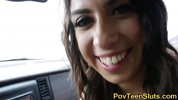 Latina teen pov blows big hard cock in car