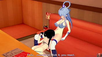Aqua gets licked by a fire force cosplayer—things get heated in pov koikatsu hentai animation