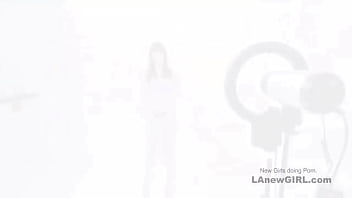 Fresh faced brunette got seduced by the producer