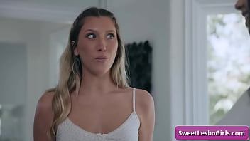 Lovely blondie seduces her brunette new friend and make her cum in the sofa