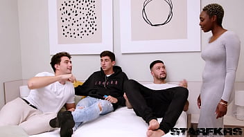 Ebony cock addict zaawaadi begs to get fucked raw by 3 hung hunks