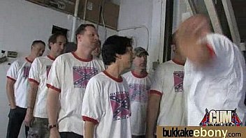 Ebony babe sucks group of white guys 2