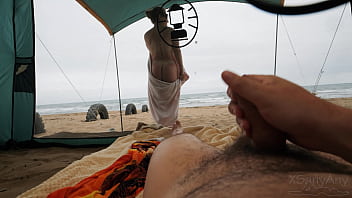Shit my dick is showing random sex on the beach with a stranger in a transparent tent