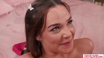 Rissa may is naked and with a blindfold waiting for her guy stepbro comes in and eats her removes the blindfold and lets him keep going