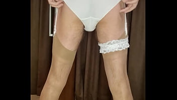 Crossdresser Wearing White Lingerie thumbnail