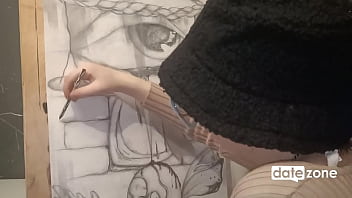 Amateur artist oils her perky boobs