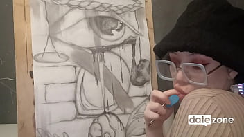 Amateur artist oils her perky boobs