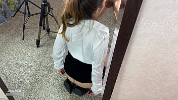Fucking secretary through pantyhose hole and cum on legs