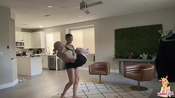 Hot chick wrestles & deadlifts tiny bratty friend