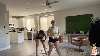Hot chick wrestles & deadlifts tiny bratty friend