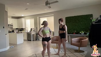 Hot chick wrestles & deadlifts tiny bratty friend