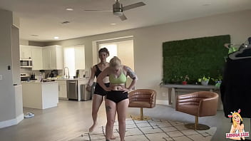 Hot chick wrestles & deadlifts tiny bratty friend