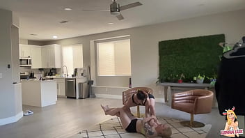 Hot chick wrestles & deadlifts tiny bratty friend