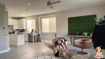 Hot chick wrestles & deadlifts tiny bratty friend