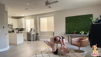 Hot chick wrestles & deadlifts tiny bratty friend