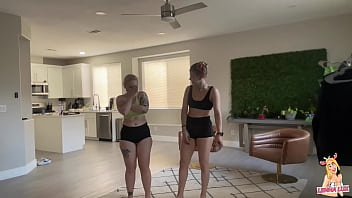 Hot chick wrestles & deadlifts tiny bratty friend