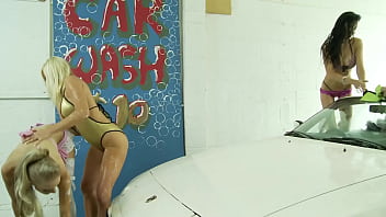 Blonde secretary fucks the big boss on his desk through her fishnets