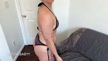 Lifting weights in sparkly bikini muscular woman veggiebabyy