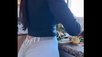 Big booty latina milf danceing at cooking time