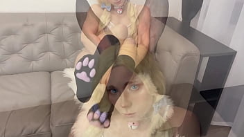 Guy roughly fucks big ass bunny with huge dildo to orgasm petplay