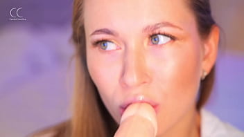 Stella cardo sucks a big dildo and shows how her pussy gets wet