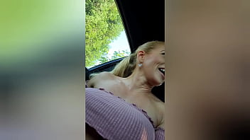 Cheating hotwife uses her mouth for a car ride