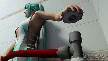 Women is inflated by an inflation gas until explosion