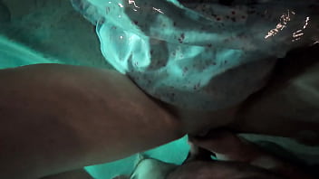 Masturbating girl gets missionary sex in the outdoor pool