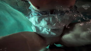 Masturbating girl gets missionary sex in the outdoor pool