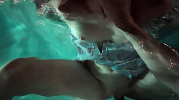 Masturbating girl gets missionary sex in the outdoor pool