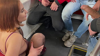 Public tram bukkake with strangers