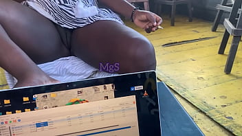 Slutty african whore goes public flashing in a hood bar