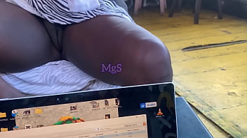 Slutty african whore goes public flashing in a hood bar