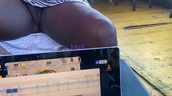 Slutty african whore goes public flashing in a hood bar