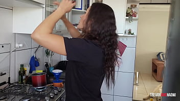 Morning latina gets creamed before coffee