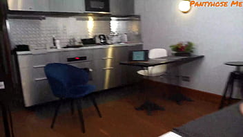 Girl tied up to bed and fucked in ripped black pantyhose