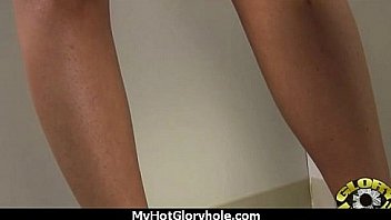 Ebony slut fucks a white gloryhole cock 15