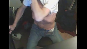 T shirt up twisting on stool