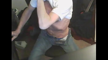 T shirt up twisting on stool