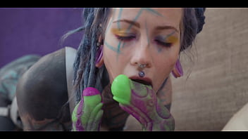 Heavily tattooed babe takes double anal — sloppy blowjob atm and huge gaping holes