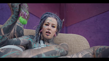 Heavily tattooed babe takes double anal — sloppy blowjob atm and huge gaping holes