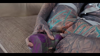 Heavily tattooed babe takes double anal — sloppy blowjob atm and huge gaping holes